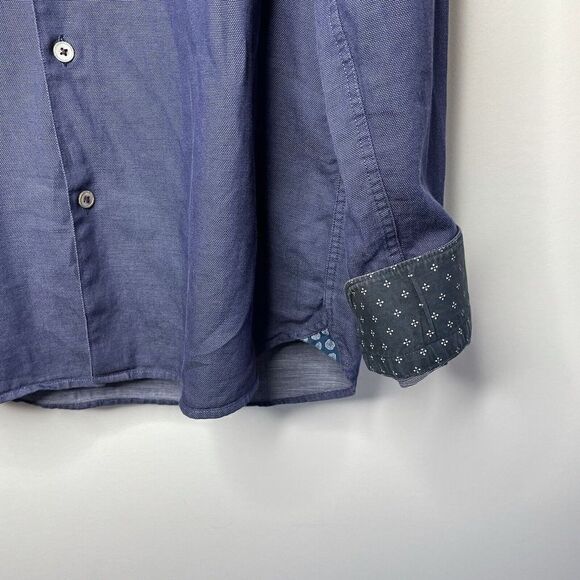 TED BAKER Button-Down Shirt Mens 4 Large L Blue Contrast Cuffs Blue Chambray - Picture 4 of 8